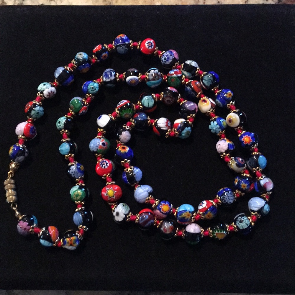 Vintage Italian Millefiori Art Glass Bead Necklace
